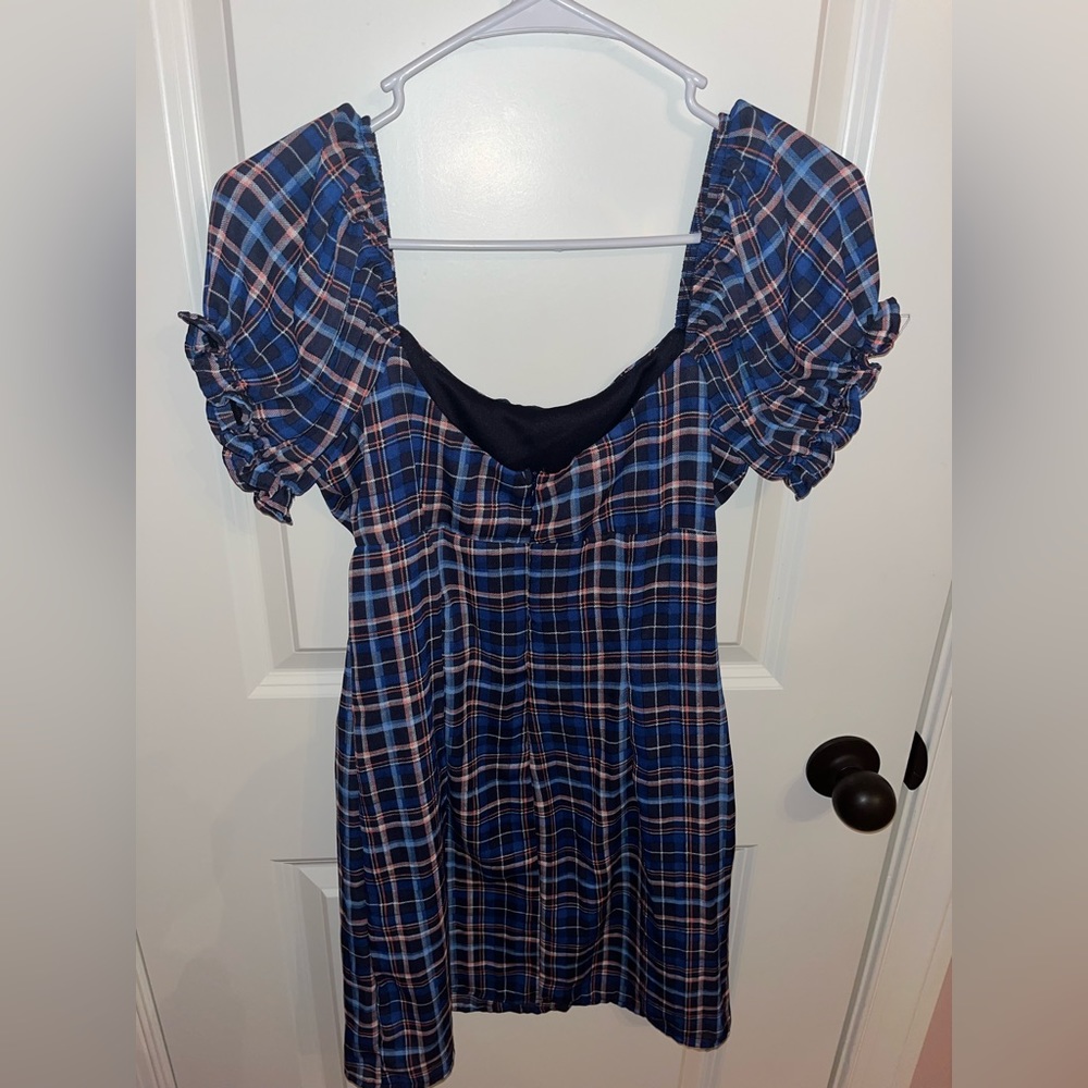 Altar’d State 90’s Plaid Puff Sleeve Mini Dress